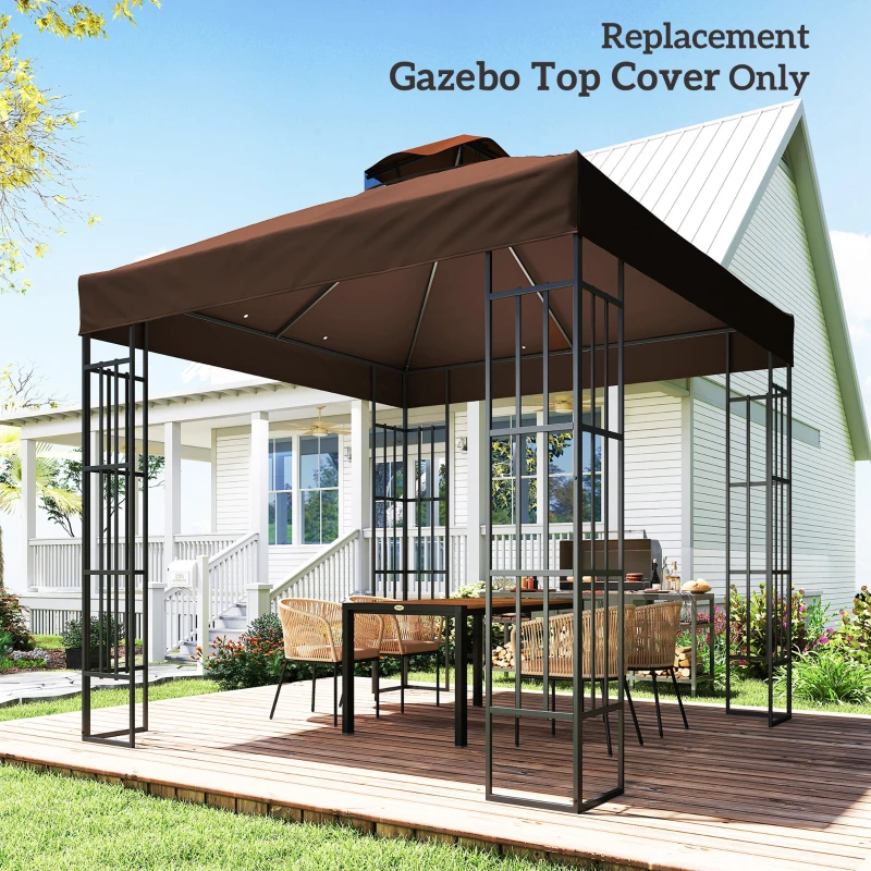 Outsunny 10' x 10' Gazebo Canopy Replacement Cover, 2-Tier Garden Gazebo Roof Replacement, UPF30+, TOP COVER ONLY, Coffee