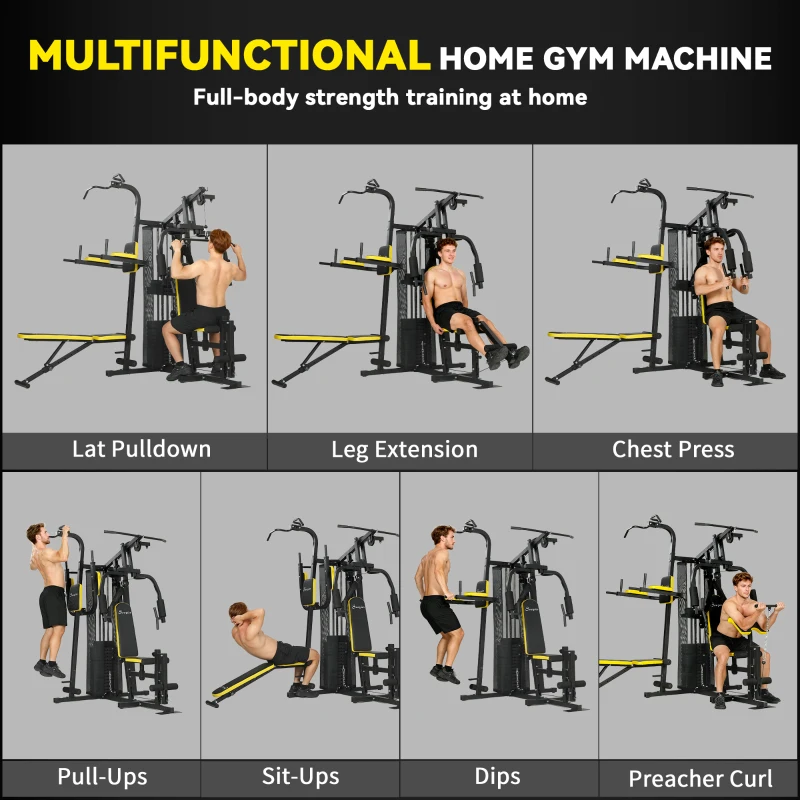 Soozier All-in-One Multi Home Gym Machine Workout Station with Weight Stack and Pulley System for Full Body Training