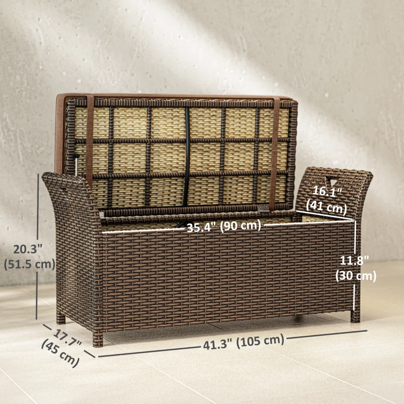 Outsunny 2-In-1 Outdoor Storage Bench, 29 Gallon Wicker Deck Box with Handles and Cushion, Tan