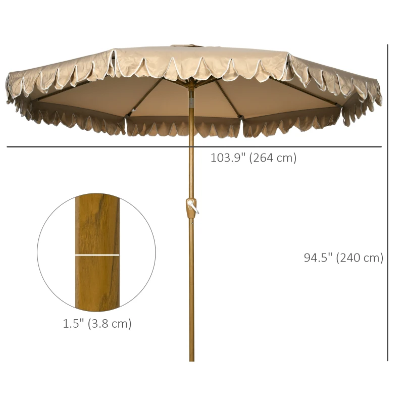 Outsunny 9 ft Patio Umbrella with Push Button Tilt and Crank, Double-ruffled Outdoor Market Table Umbrella Parasoll, Khaki