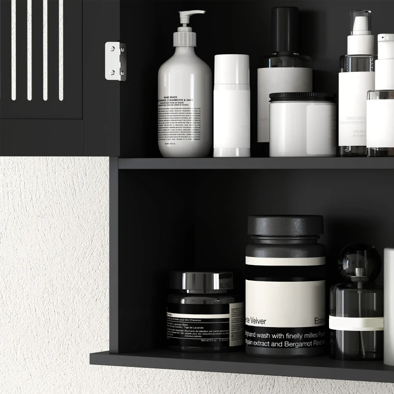 kleankin Modern Wall Mount Bathroom Cabinet, Storage Organizer with 2 Door Cabinet and Shelf, Black