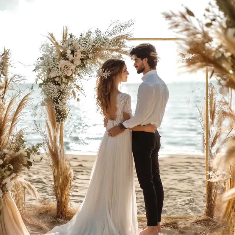 Outsunny Wedding Arch Backdrop Stand, Square Wedding Arch with U-shaped Stakes, 6.6 FT Gold Metal Arch Frame