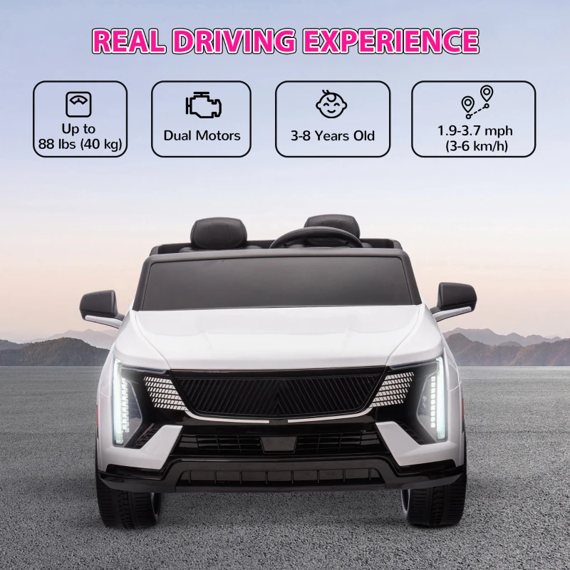 Qaba 2-Seater Ride on Truck, 12V Cadillac Escalade Licensed Kids Electric Car with Remote , Spring Suspension, White