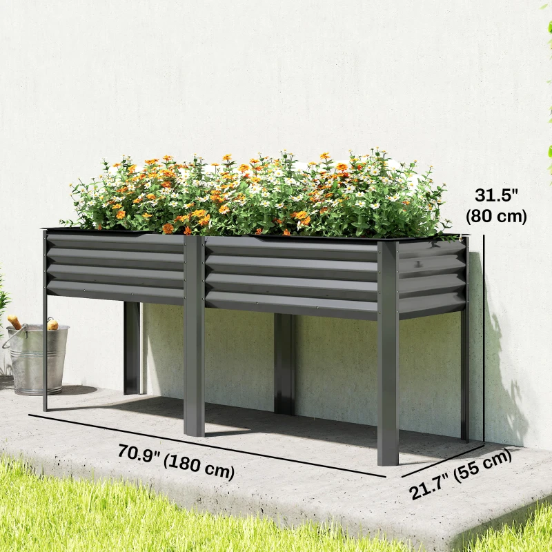 Outsunny Galvanized Raised Garden Bed with Legs, 71" x 22" x 31.5" Raised Planter Box with Reinforced Bars and Non-Woven Fabric
