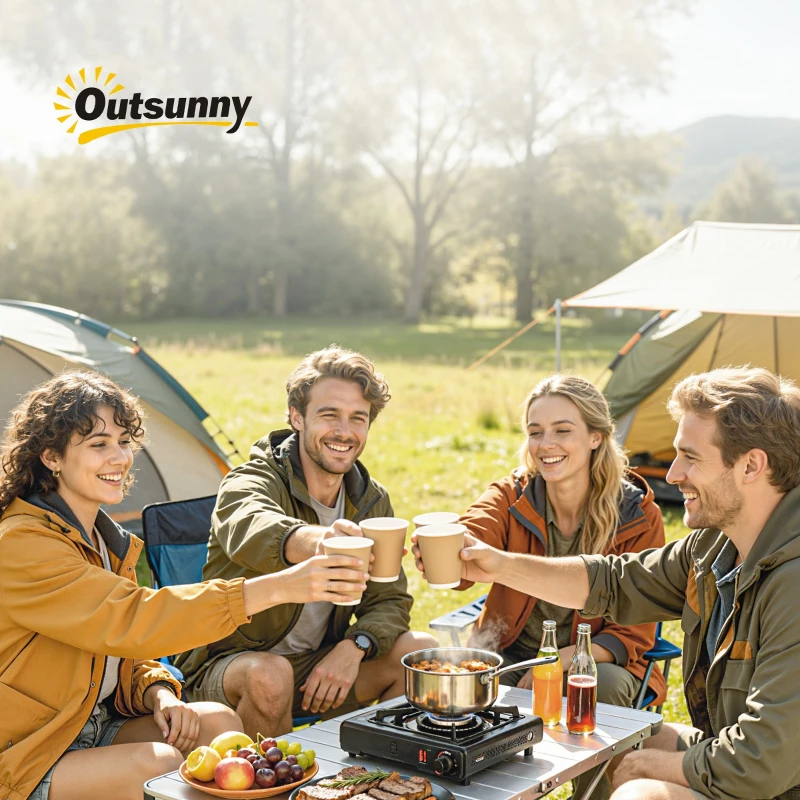 Outsunny 6FT 3-Piece Portable Outdoor Camping Table Bench Set with Carrying Handles, Folding Picnic Table with 2 Benches, White