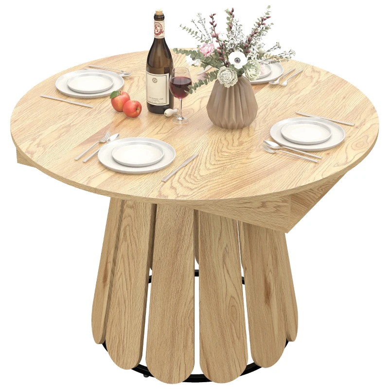 HOMCOM Extendable Dining Table, Round to Oval Convertible Kitchen Table with Storage Shelf for Dining Room, Natural