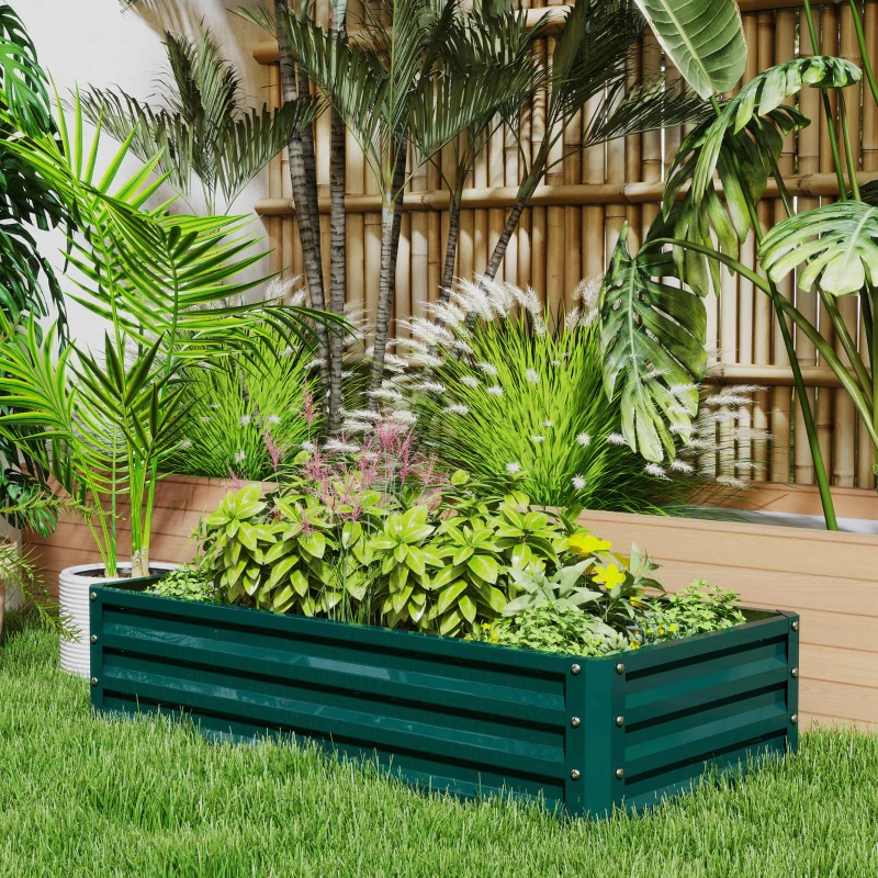 Outsunny 4' x 2' x 1' Raised Garden Bed, Set of 2 Galvanized Planter Box for Vegetables, Flowers, Herbs, Green