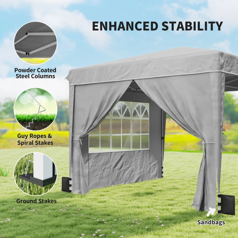 Outsunny 10 x 10 ft Pop Up Canopy Tent with Sidewalls, UPF50+ Outdoor Portable Instant Canopy Shelter with Carry Bag, Light Gray