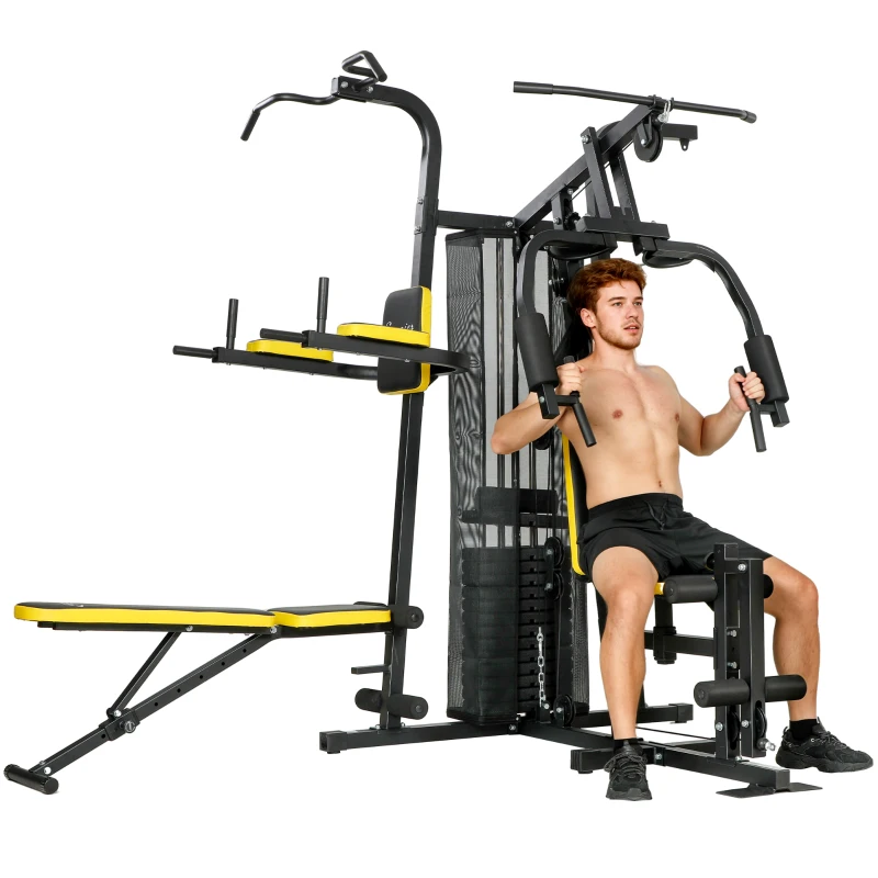 Soozier All-in-One Multi Home Gym Machine Workout Station with Weight Stack and Pulley System for Full Body Training
