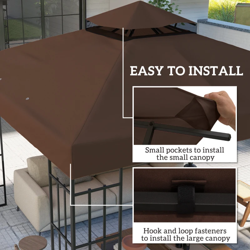 Outsunny 10' x 10' Gazebo Canopy Replacement Cover, 2-Tier Garden Gazebo Roof Replacement, UPF30+, TOP COVER ONLY, Coffee