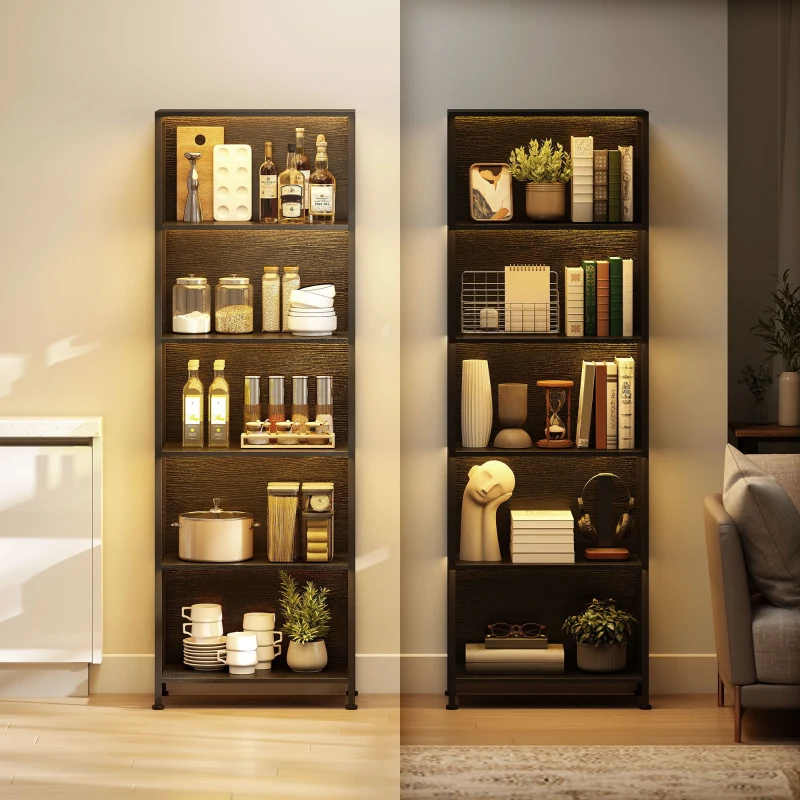 HOMCOM 5-Tier Bookshelf, Freestanding Bookcase with LED Lights and Metal Frame for Living Room, Bedroom, Home Office, Black