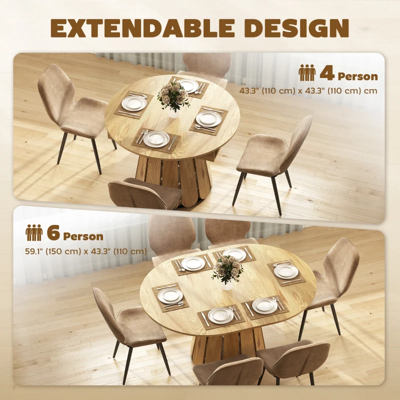 HOMCOM Extendable Dining Table, Round to Oval Convertible Kitchen Table with Storage Shelf for Dining Room, Natural