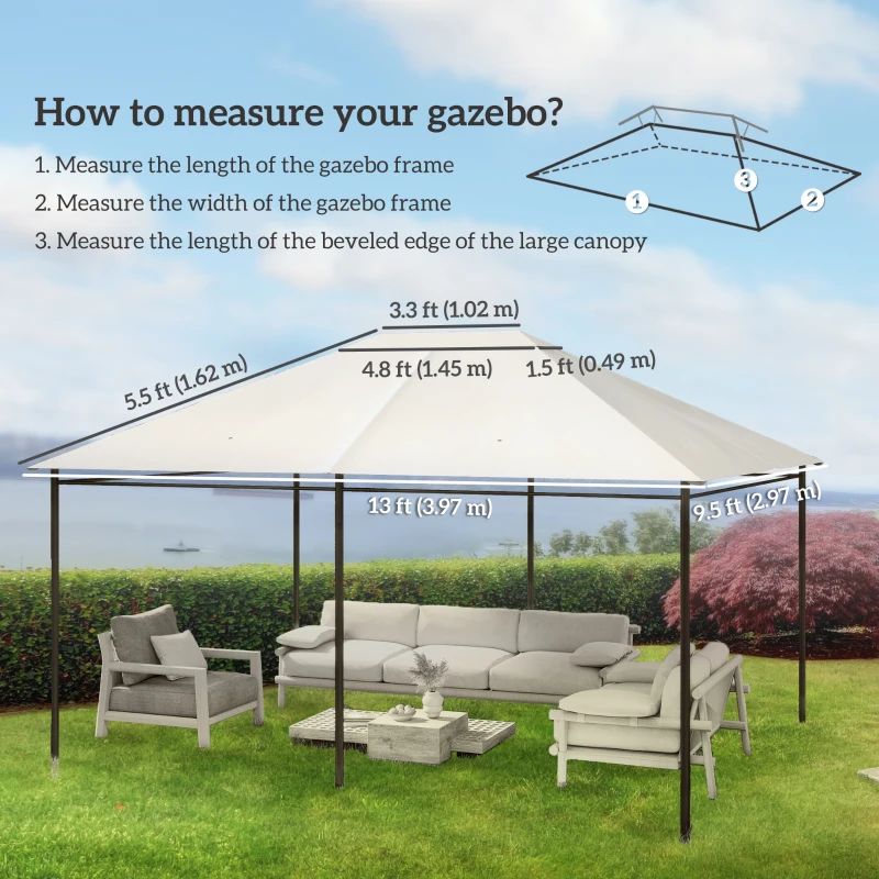 Outsunny 10' x 13' Gazebo Replacement Canopy Cover, Gazebo Roof Replacement (TOP COVER ONLY), Cream White