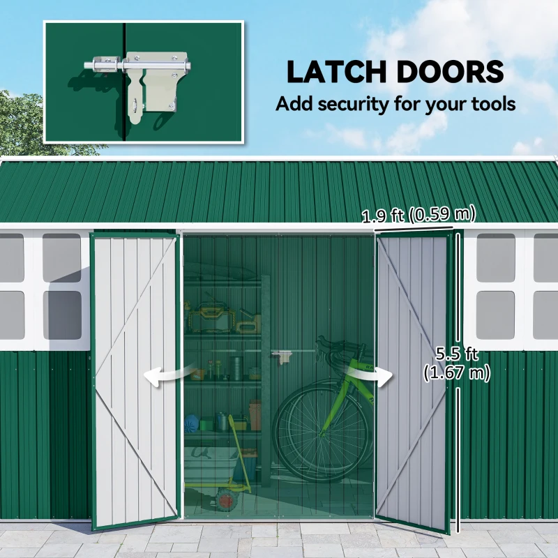 Outsunny 12' x 5.5' Metal Garden Storage Shed, Outdoor Tool Storage House with Lockable Door, Vents, Sloped Roof, Green