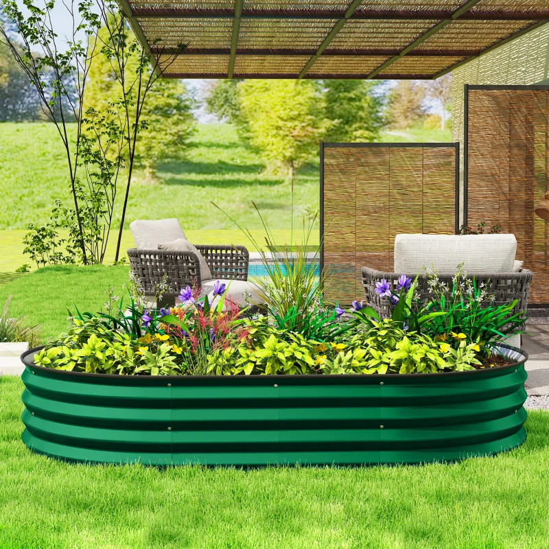 Outsunny 5' x 3' x 1' Large Outdoor Planter Box, Galvanized Raised Garden Bed with Metal Plant Stake, Green