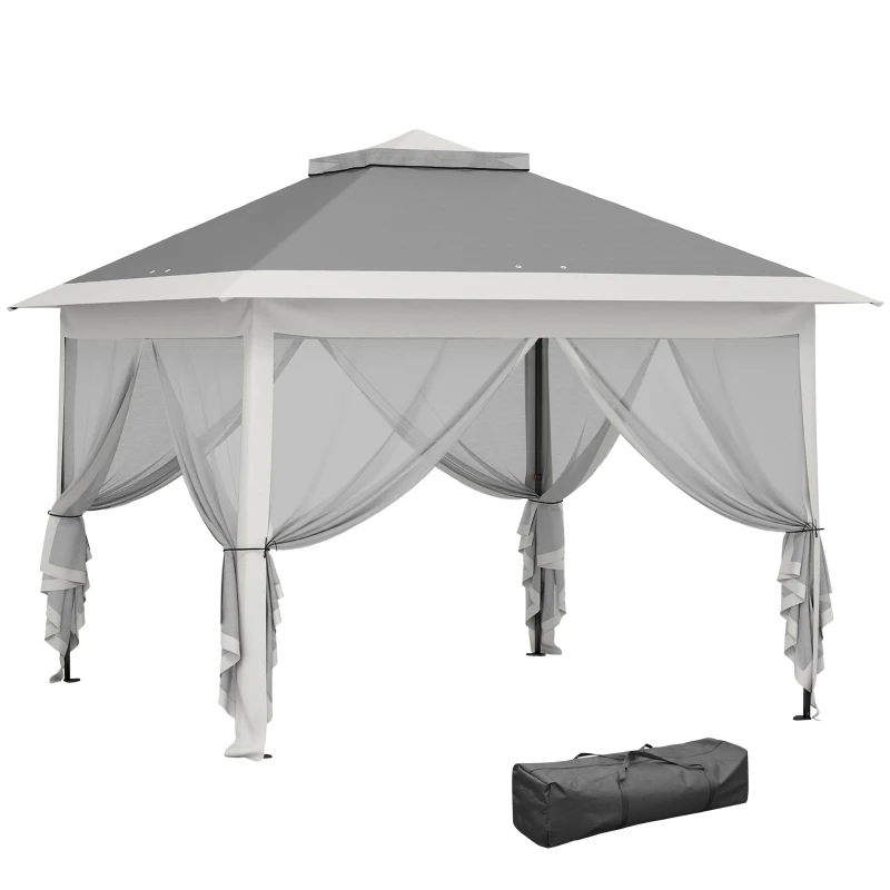 Outsunny 11' x 11' Pop Up Gazebo, Double Roof Foldable Height Adjustable Canopy Tent with Mesh Sidewalls, Carrying Bag, Dark Grey