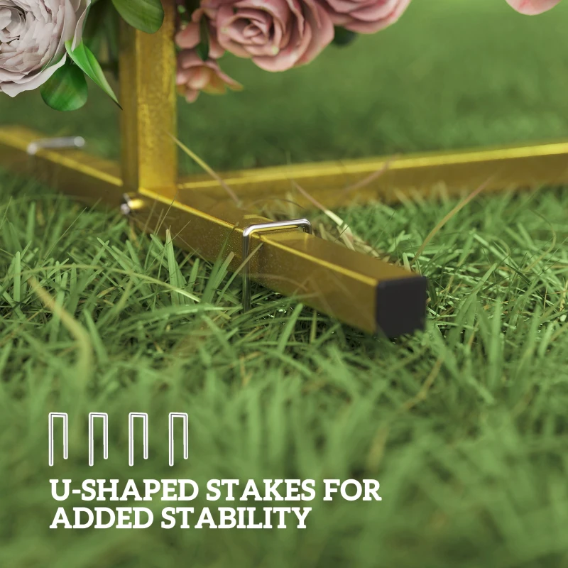 Outsunny Wedding Arch Backdrop Stand, Square Wedding Arch with U-shaped Stakes, 6.6 FT Gold Metal Arch Frame