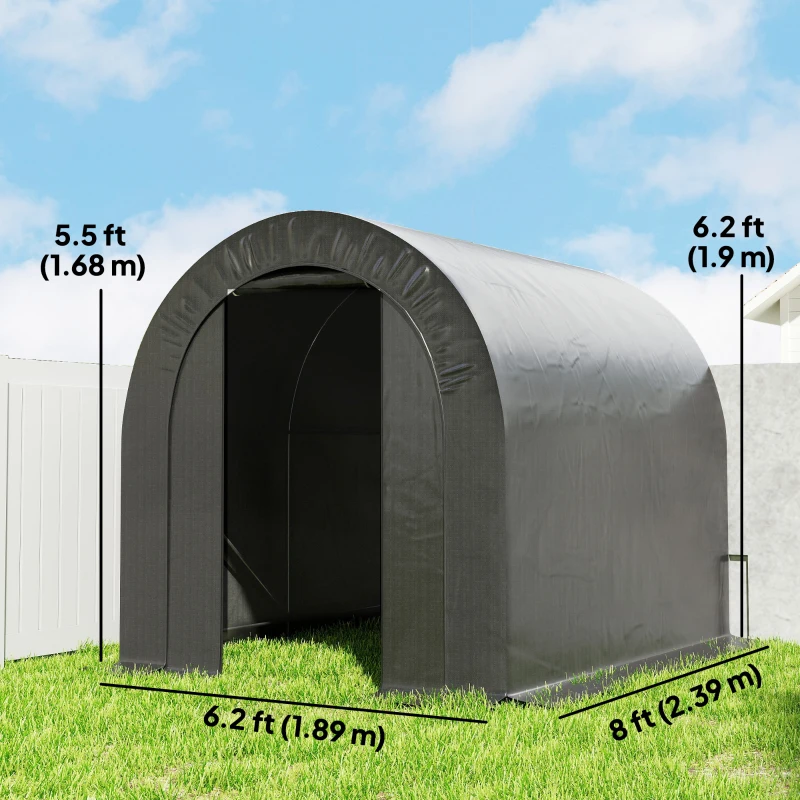 Outsunny 6' x 8' Outdoor Storage Shed, Heavy Duty Galvanized Steel Portable Shed for Bike, Motorcycle, Garden Tools, Black