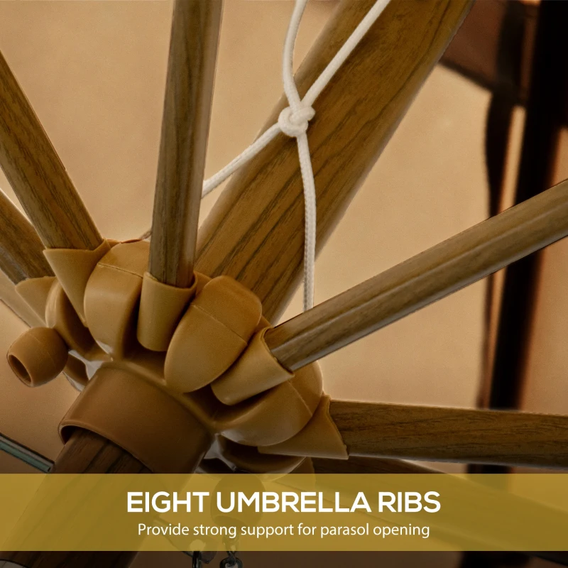 Outsunny 9 ft Patio Umbrella with Push Button Tilt and Crank, Double-ruffled Outdoor Market Table Umbrella Parasoll, Khaki