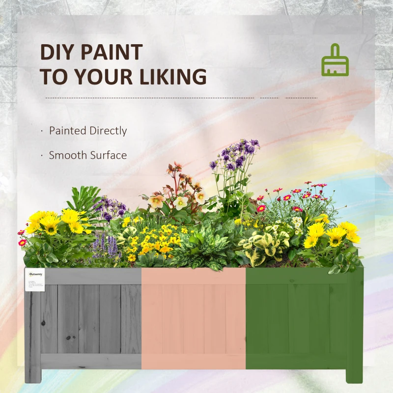 Outsunny Foldable Elevated Planter Box, Wooden Raised Garden Bed for Backyard, Patio to Grow Vegetables, Herbs, Flowers, Grey