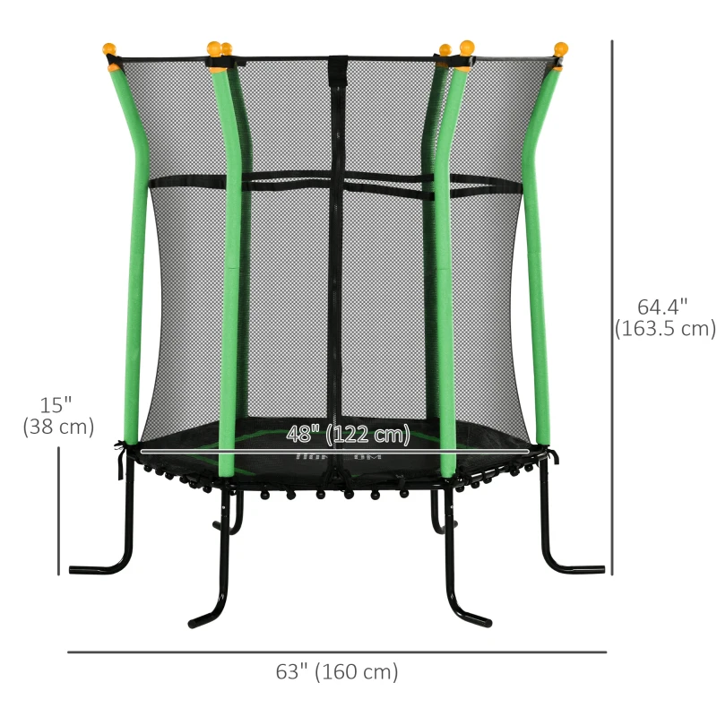 Soozier 63" Kids Trampoline Indoor with Enclosure Net Elastic Thick Padded Pole Gift for Ages 3-10 Years Old Green