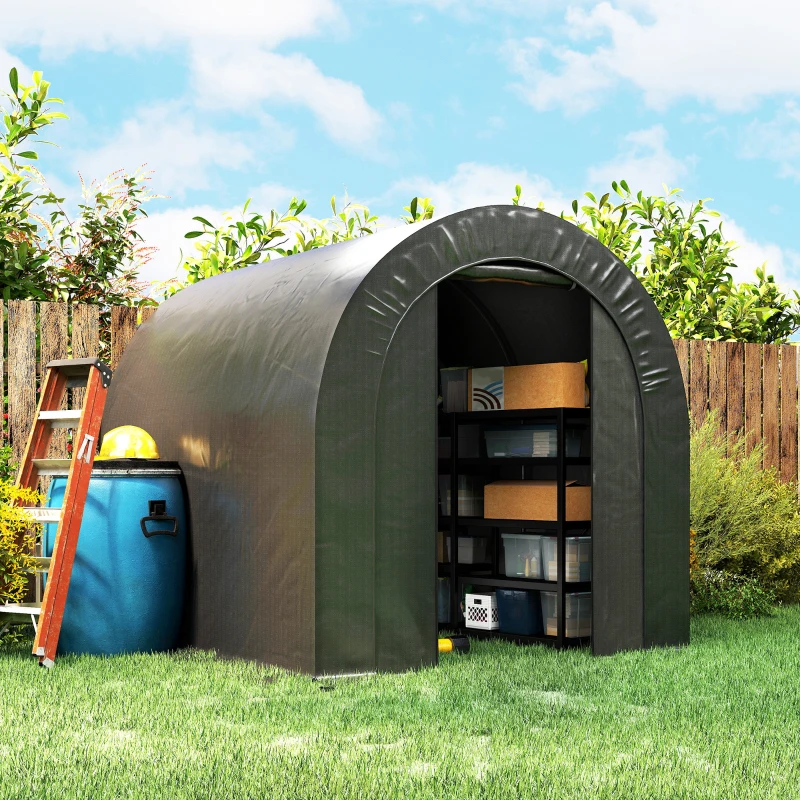 Outsunny 6' x 8' Outdoor Storage Shed, Heavy Duty Galvanized Steel Portable Shed for Bike, Motorcycle, Garden Tools, Black