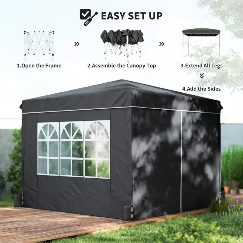 Outsunny 10 x 10 ft Pop Up Canopy Tent with Sidewalls, UPF50+ Outdoor Portable Instant Canopy Shelter with Carry Bag, Black