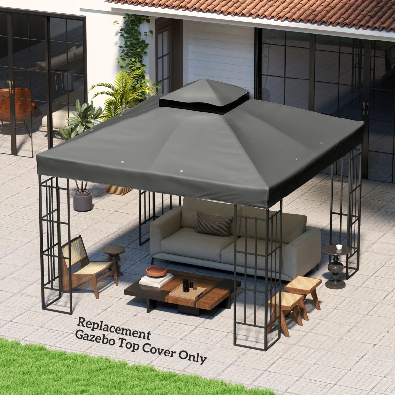 Outsunny 10' x 10' Gazebo Canopy Replacement Cover, 2-Tier Garden Gazebo Roof Replacement, UPF30+, TOP COVER ONLY, Dark Grey