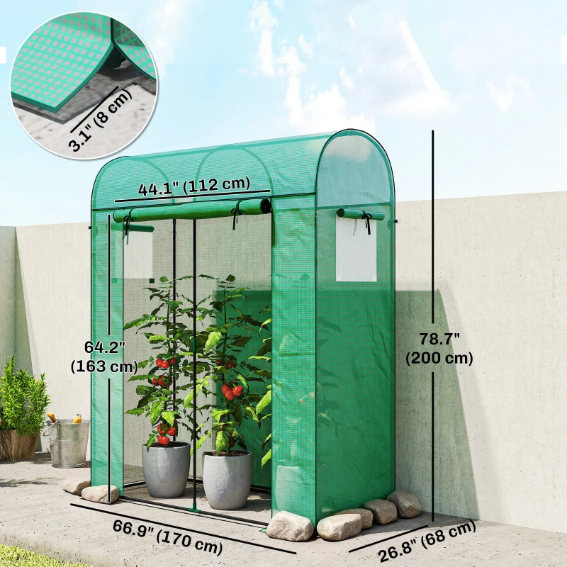 Outsunny Mini Greenhouse, Portable Garden Green House with Roll-up Door and Mesh Windows, 6' x 2' x 6.6', Green