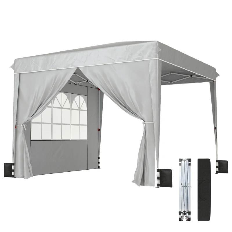 Outsunny 10 x 10 ft Pop Up Canopy Tent with Sidewalls, UPF50+ Outdoor Portable Instant Canopy Shelter with Carry Bag, Light Gray