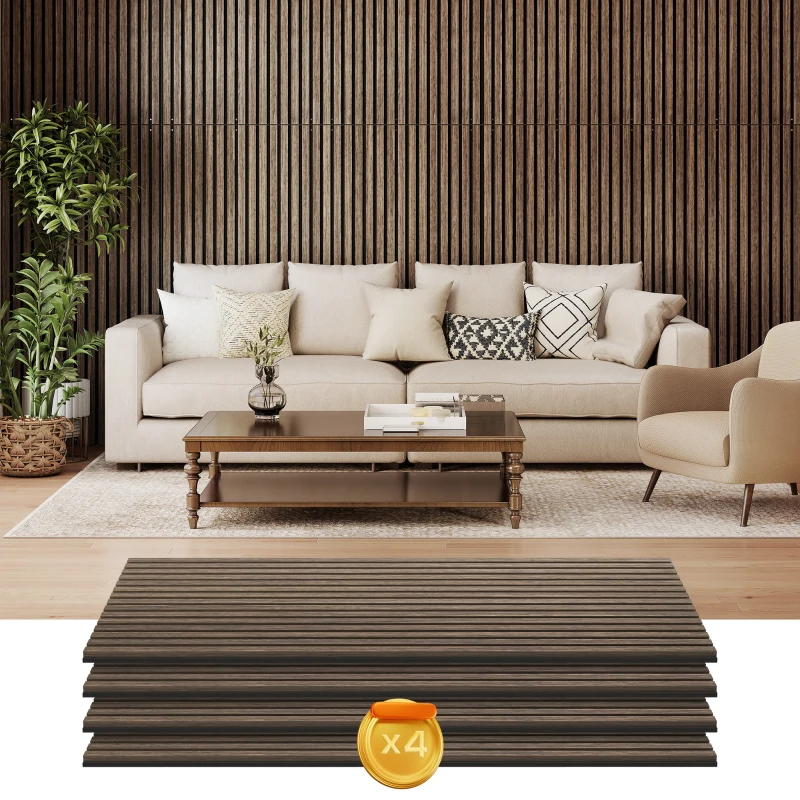 HOMCOM 47" x 24" Wood Panels for Wall, 4 Pack Acoustic Panels, Sound Absorbing Slat Wall for Wall Decor, Home, Walnut