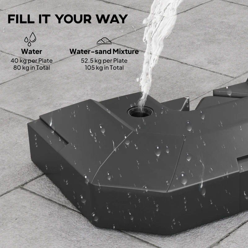 Outsunny 2-Piece Cantilever Umbrella Base Weight Set, 231 lb Water or Sand Fillable Outdoor Offset Umbrella Weights, Black