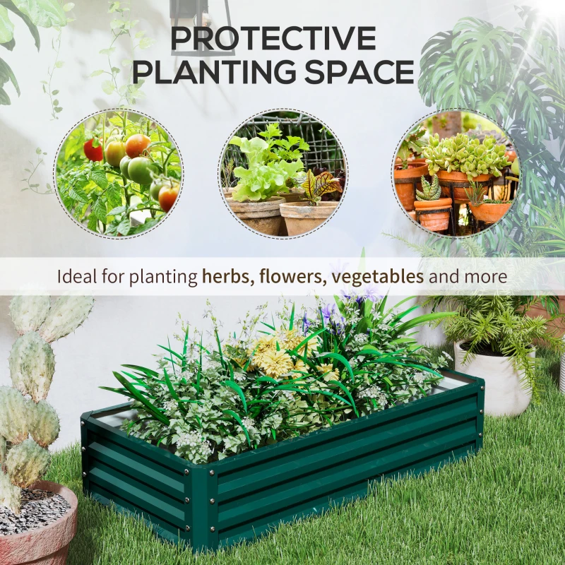 Outsunny 4' x 2' x 1' Raised Garden Bed, Set of 2 Galvanized Planter Box for Vegetables, Flowers, Herbs, Green