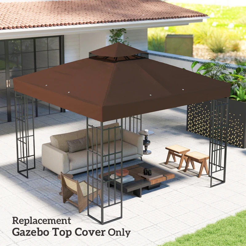 Outsunny 10' x 10' Gazebo Canopy Replacement Cover, 2-Tier Garden Gazebo Roof Replacement, UPF30+, TOP COVER ONLY, Coffee