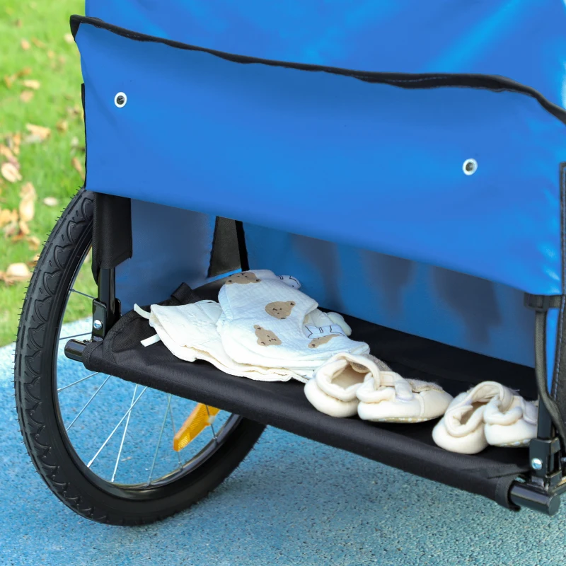 Aosom 2 Seat Bike Trailer for Kids, Baby Stroller with Storage Bag, 5 Point Harness, Bicycle Trailer with 20" Wheels, Blue