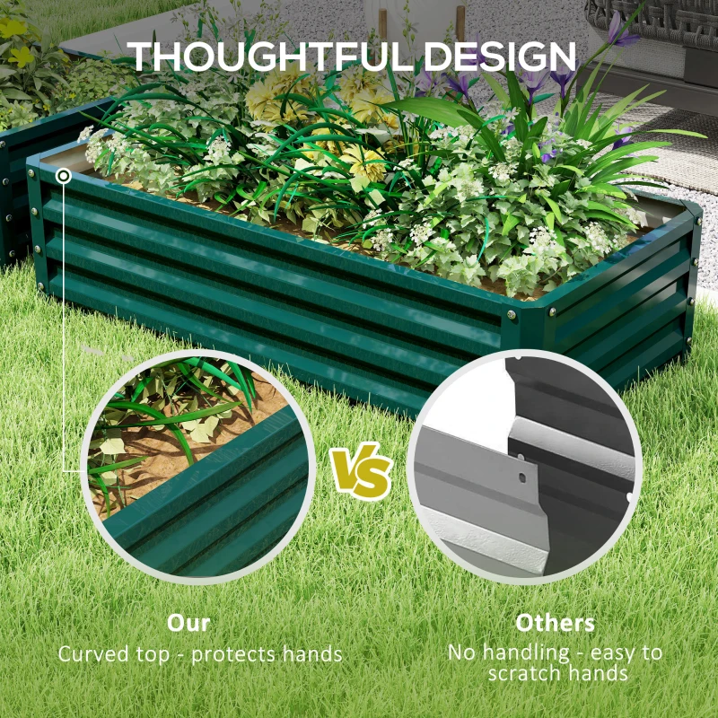Outsunny 4' x 2' x 1' Raised Garden Bed, Set of 2 Galvanized Planter Box for Vegetables, Flowers, Herbs, Green