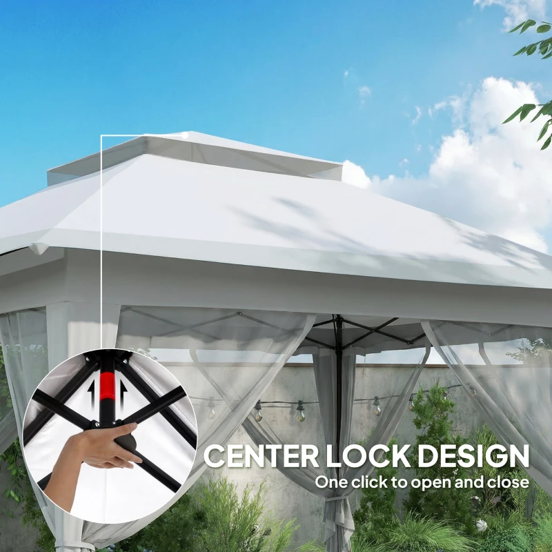 Outsunny 12' x 12' Foldable Pop-up Party Tent Instant Canopy Sun Shade Gazebo Shelter Steel Frame Oxford w/ Roller Bag, Light Grey