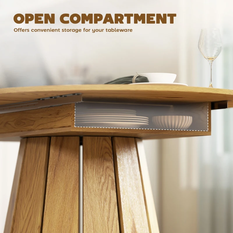 HOMCOM Extendable Dining Table, Round to Oval Convertible Kitchen Table with Storage Shelf for Dining Room, Natural