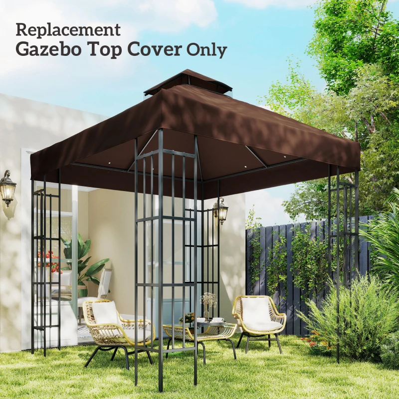Outsunny 10' x 10' Gazebo Canopy Replacement Cover, 2-Tier Garden Gazebo Roof Replacement, UPF30+, TOP COVER ONLY, Coffee