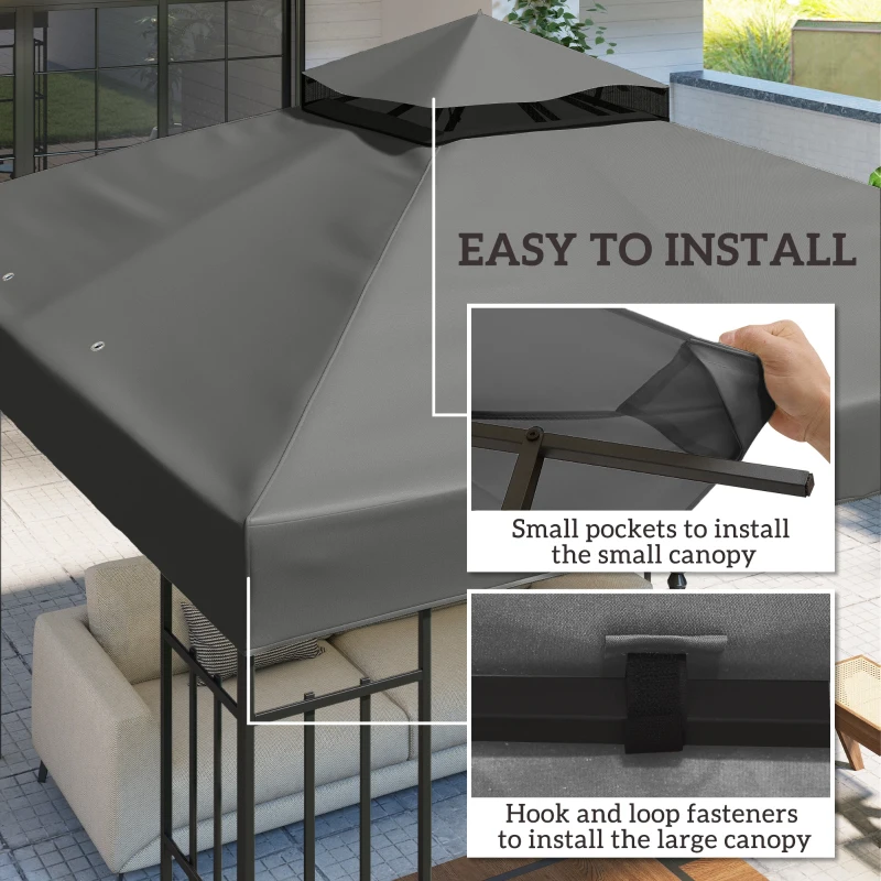Outsunny 10' x 10' Gazebo Canopy Replacement Cover, 2-Tier Garden Gazebo Roof Replacement, UPF30+, TOP COVER ONLY, Dark Grey
