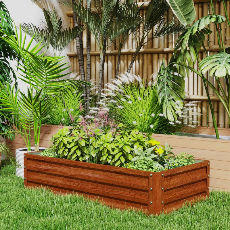 Outsunny 4' x 2' x 1' Raised Garden Bed, Set of 2 Galvanized Planter Box for Vegetables, Flowers, Herbs, Dark Brown Wood Effect