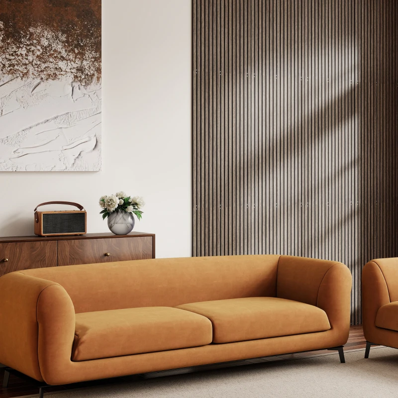 HOMCOM 47" x 24" Wood Panels for Wall, 4 Pack Acoustic Panels, Sound Absorbing Slat Wall for Wall Decor, Home, Walnut