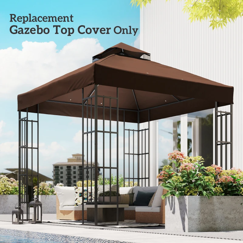 Outsunny 10' x 10' Gazebo Canopy Replacement Cover, 2-Tier Garden Gazebo Roof Replacement, UPF30+, TOP COVER ONLY, Coffee