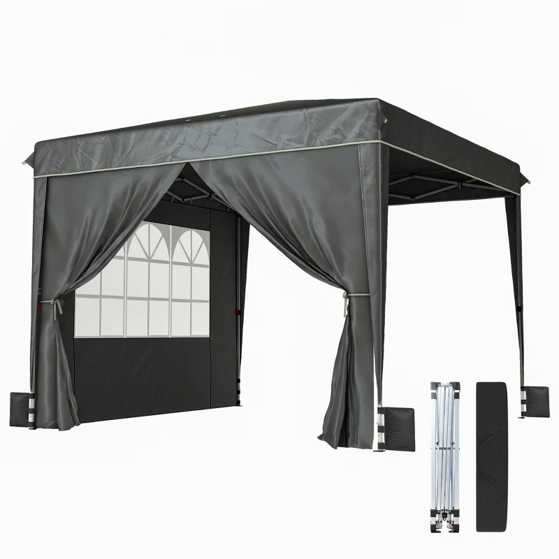 Outsunny 10 x 10 ft Pop Up Canopy Tent with Sidewalls, UPF50+ Outdoor Portable Instant Canopy Shelter with Carry Bag, Black