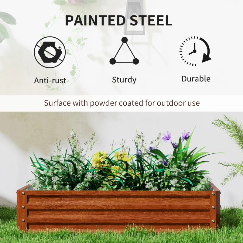 Outsunny 4' x 2' x 1' Raised Garden Bed, Set of 2 Galvanized Planter Box for Vegetables, Flowers, Herbs, Dark Brown Wood Effect