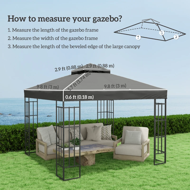Outsunny 10' x 10' Gazebo Canopy Replacement Cover, 2-Tier Garden Gazebo Roof Replacement, UPF30+, TOP COVER ONLY, Dark Grey