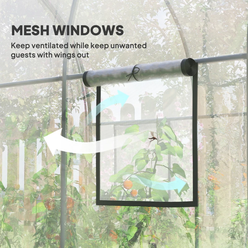 Outsunny Polytunnel Greenhouse with Roll-up Door and Mesh Window, Walk-in Grow House Tent with Steel Frame, 3 x 2 x 2 m, Clear