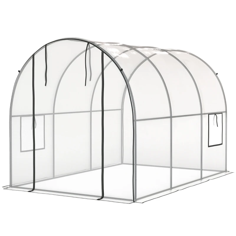 Outsunny Polytunnel Greenhouse with Roll-up Door and Mesh Window, Walk-in Grow House Tent with Steel Frame, 3 x 2 x 2 m, Clear