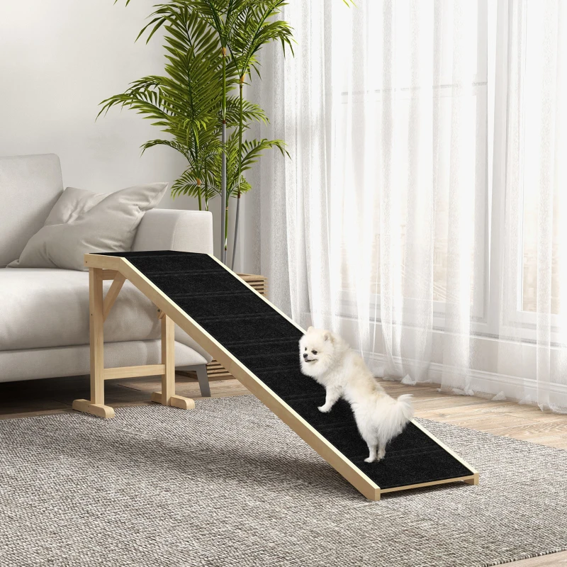 PawHut Dog Ramp for Bed, Pet Ramp for Dogs with Non-Slip Carpet and Top Platform, 74" x 16" x 25", Natural