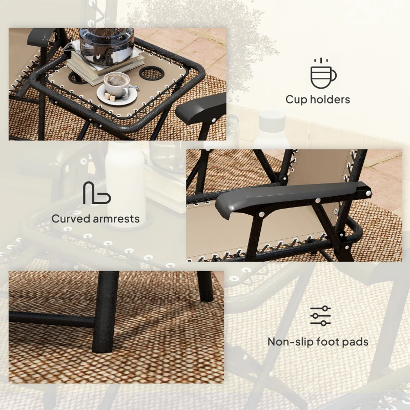 Outsunny 3 Pieces Patio Bistro Set, Outdoor Folding Table and Chairs Set, Metal Patio Furniture Set with Cup Holders, Khaki